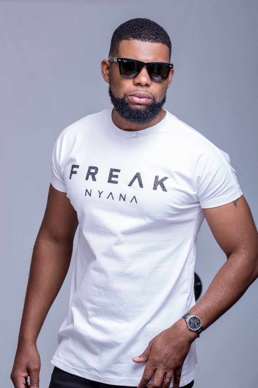 Mens White Tee with Black Crystal Print