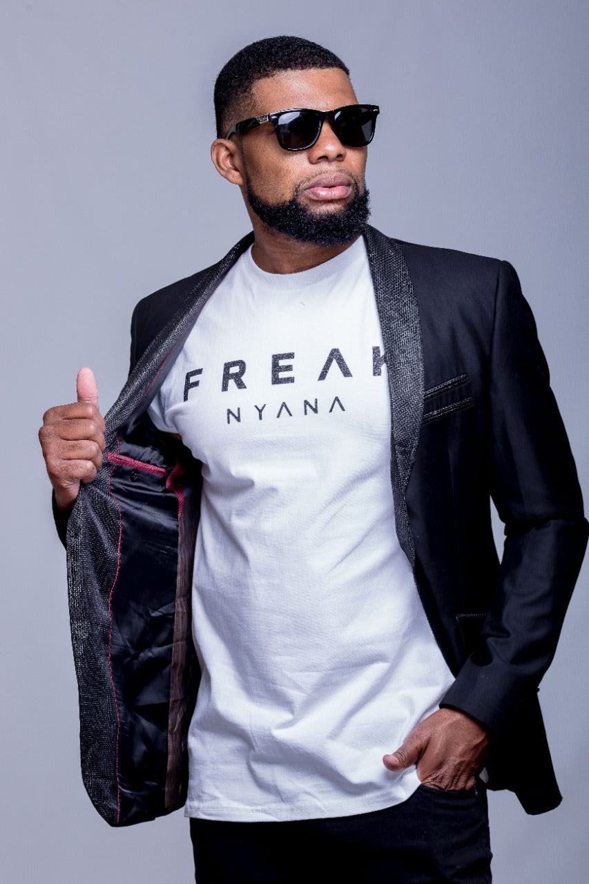 Mens White Tee with Black Crystal Print