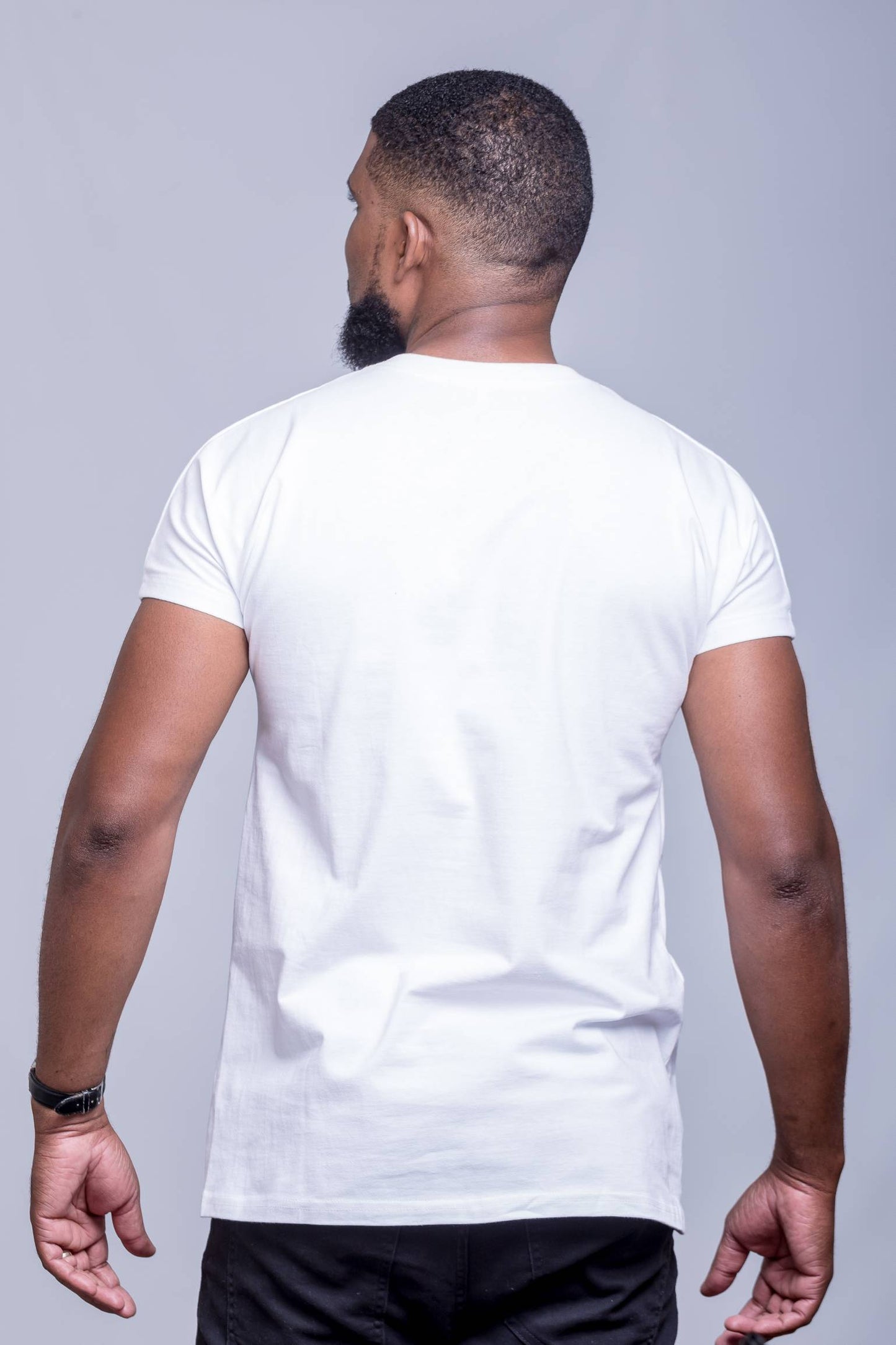 Mens White Tee with Black Crystal Print